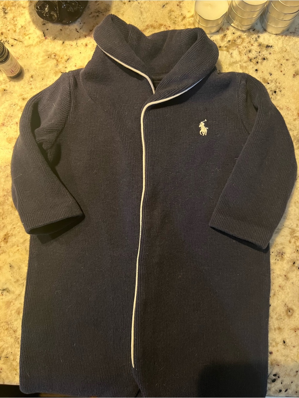 Polo by Ralph Lauren Navy Shawl-Collar Knit Sleep Onesie like new! 6M